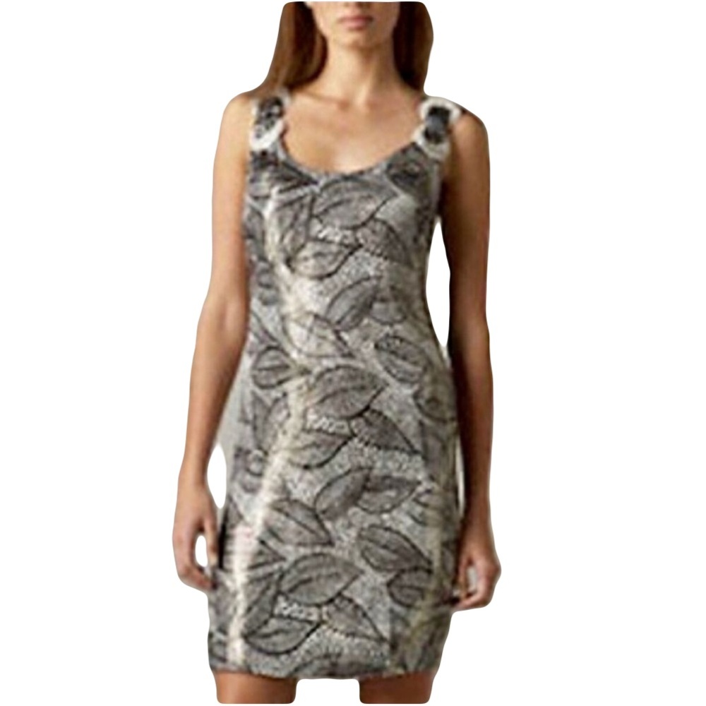 Tory Burch Silk Metallic Sheath Dress with Beaded Straps